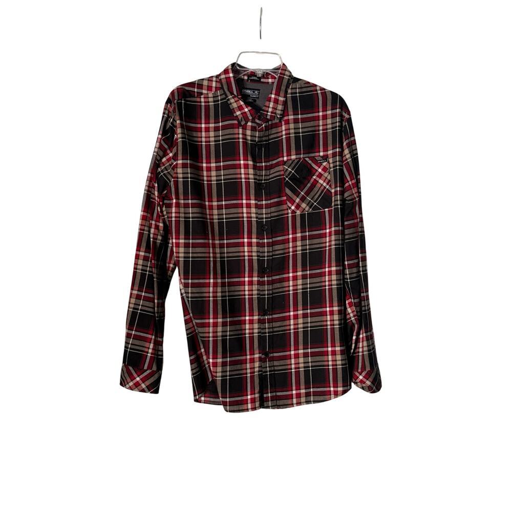 O'Neill Classic‎ Fit Men's Plaid Black/Maroon Long Sleeve Button Up Shirt Large